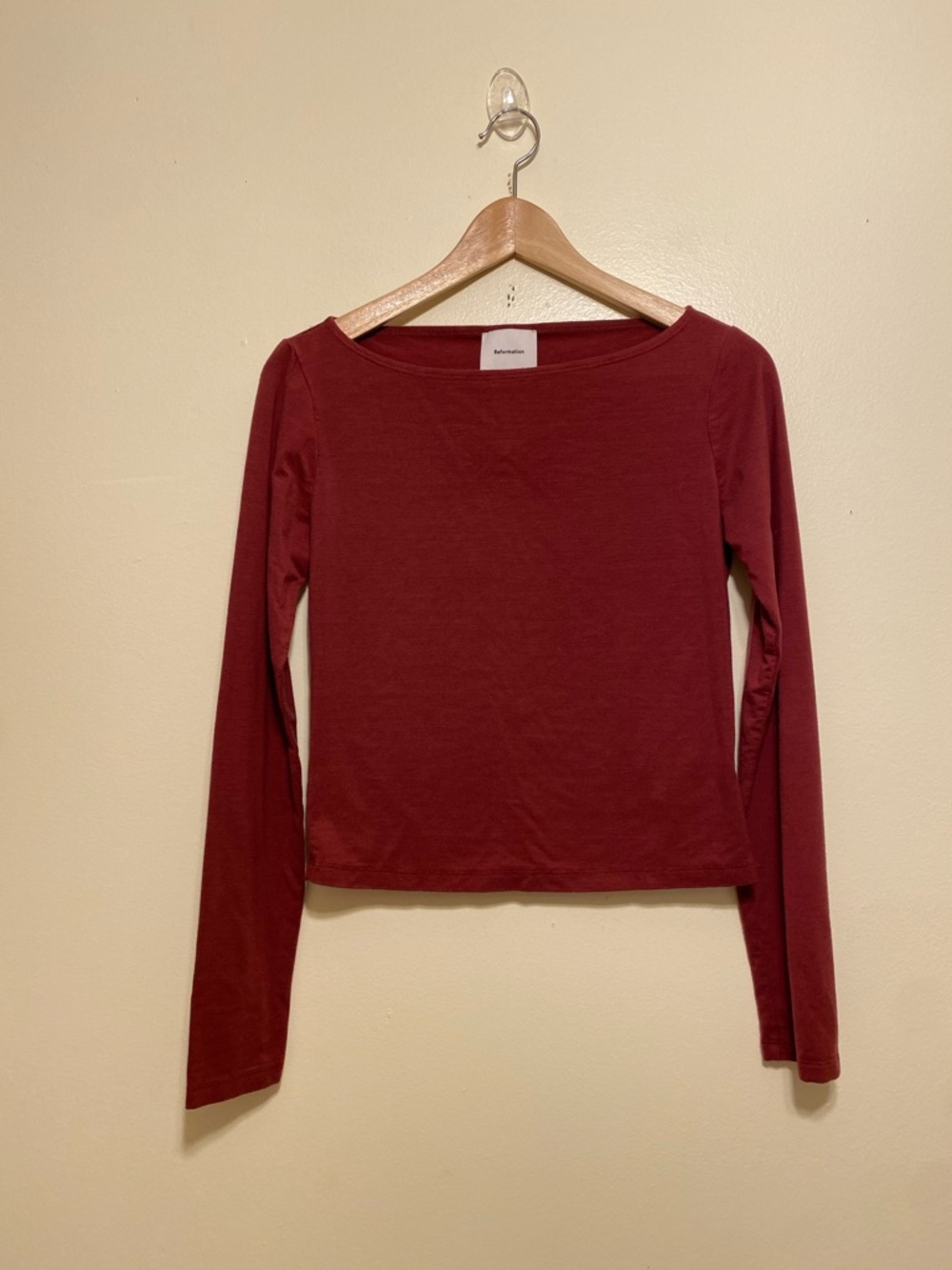 Reformation Wine Red Long Sleeve Boatneck Tee. Size M